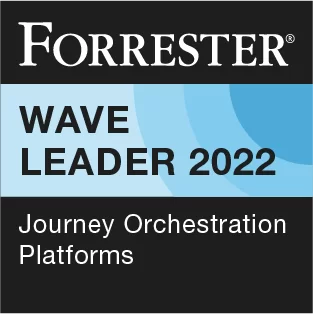 A logo for the Forrester Wave Journey Orchestration Q2 2022.