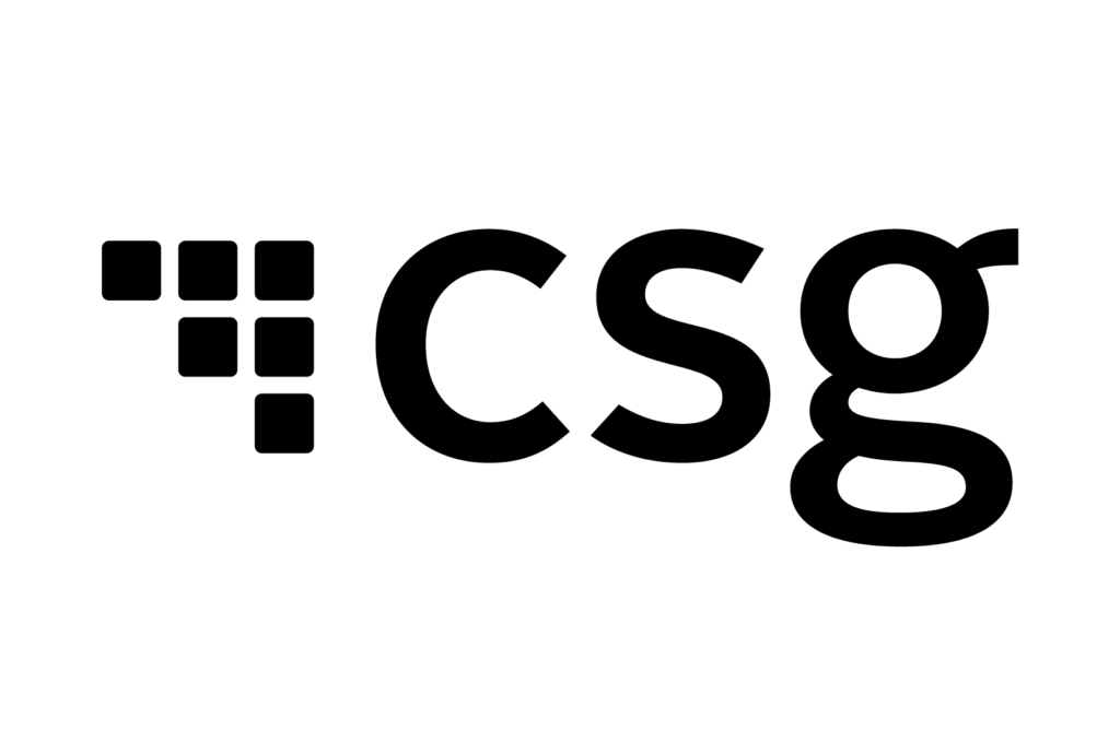 CSG logo in black.