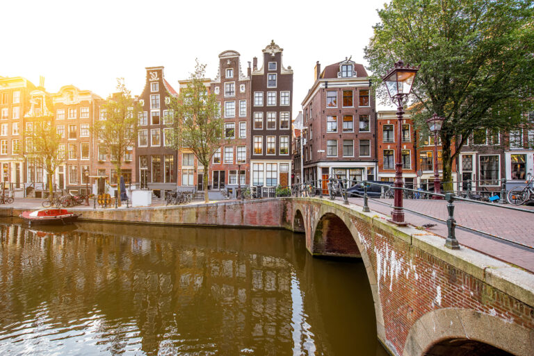 Amsterdam cityscape with canal