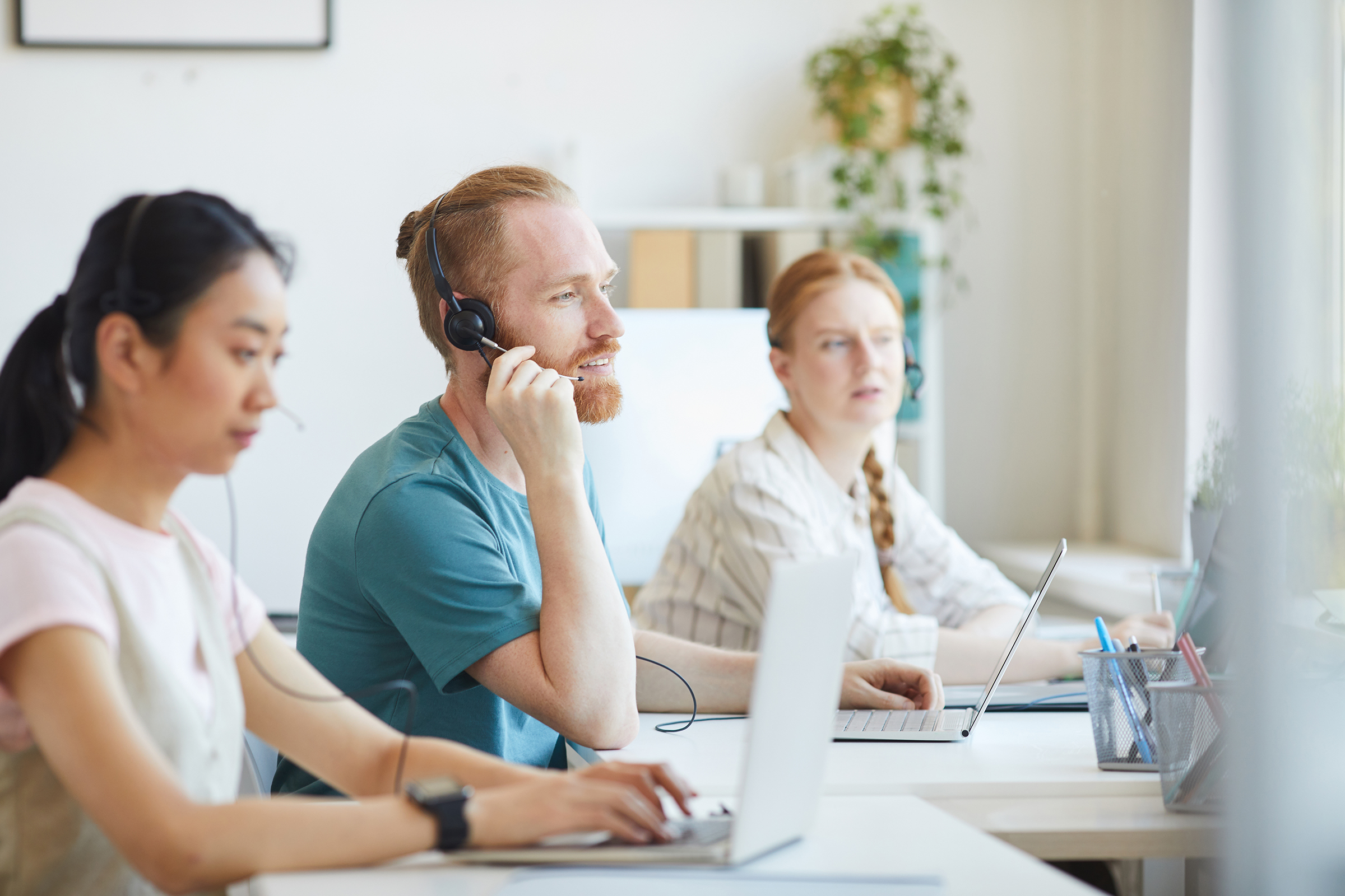 people working at call center